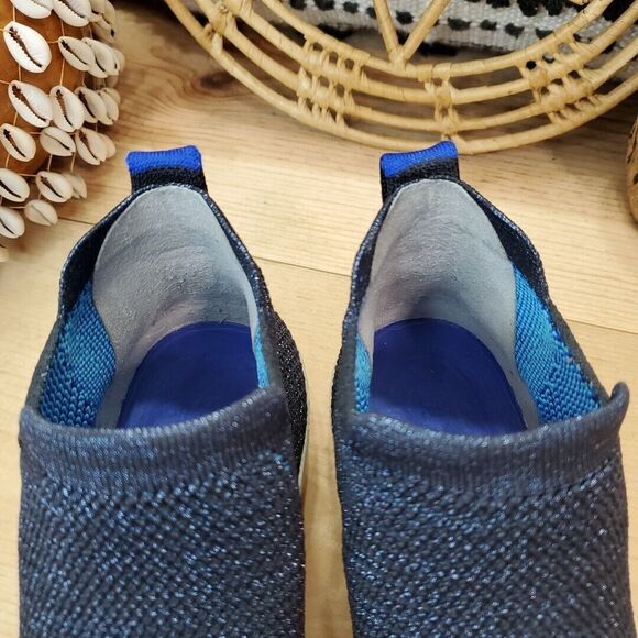 Rothys Women's 7/37.5 Metallic Blue Lattice Stitch Chelsea Ankle Boots Retired - Picture 12 of 15